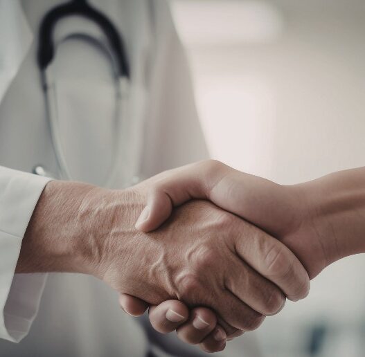 doctor shaking hands with nurse practitioner and creating referral network