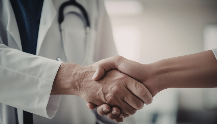 doctor shaking hands with nurse practitioner and creating referral network